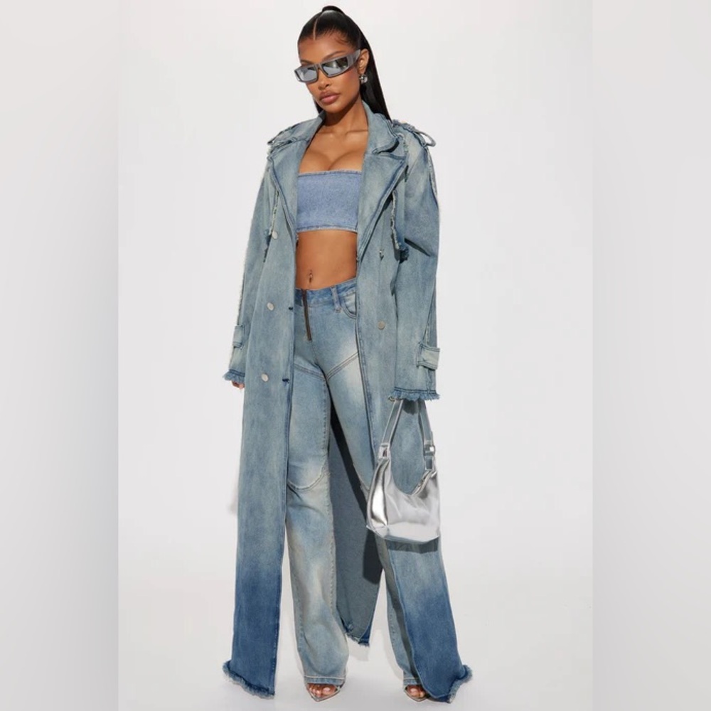 Stylish Light Blue Women's Denim Double Breasted Trench Coat size Med - Picture 5 of 5